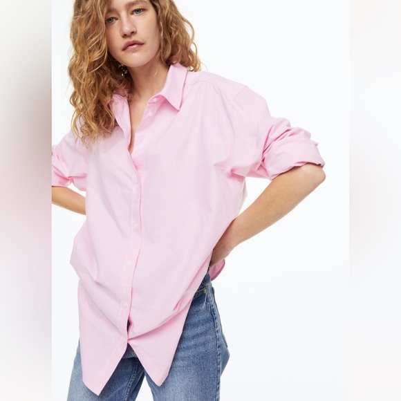H&M Light Pink Oxford Shirt- Oversized Button Up Women’s Size Small Brand New - Picture 3 of 7